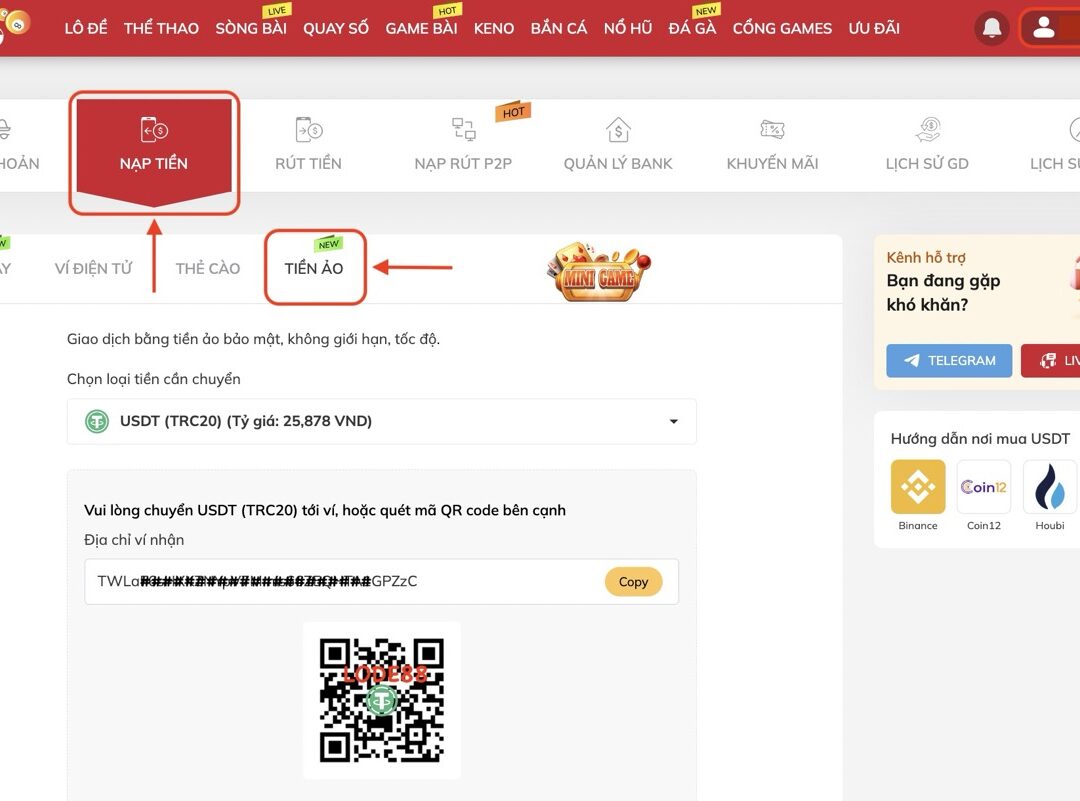 Hướng dẫn nạp tiền ảo vào Lode88 từ sàn Remitano bước 1