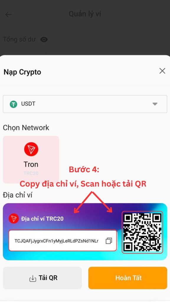 Hướng dẫn rút tiền ảo USDT từ LODE88 về sàn Coin12 bước 4