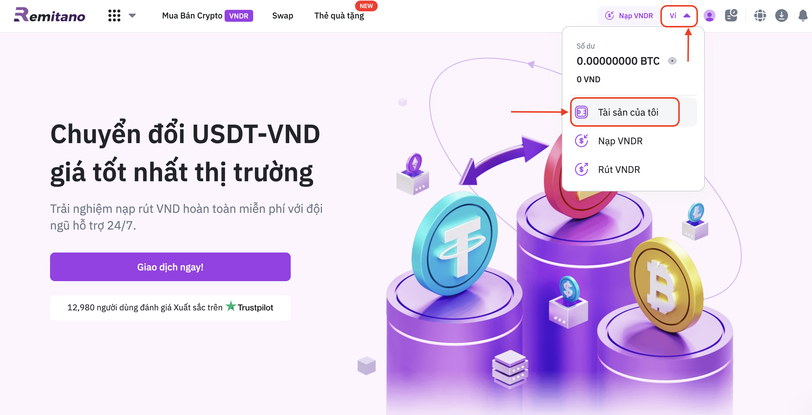 Hướng dẫn rút tiền ảo USDT từ Lode88 về sàn Remitano bước 1